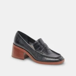 Dolce Vita TALIE LOAFERS NOIR EMBOSSED LEATHER -Modish Shoe DOLCEVITA HEELS TALIE NOIREMBOSSEDLEATHER 01