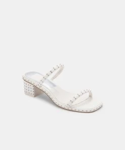RIYA STUDDED WIDE SANDALS OFF WHITE LEATHER -Modish Shoe DOLCEVITA SANDALS RIYA OFF WHITE STUDDEDLEATHER
