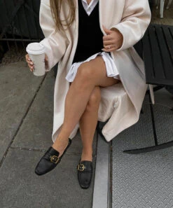 SANTEL FLATS BLACK LEATHER -Modish Shoe santel b 1